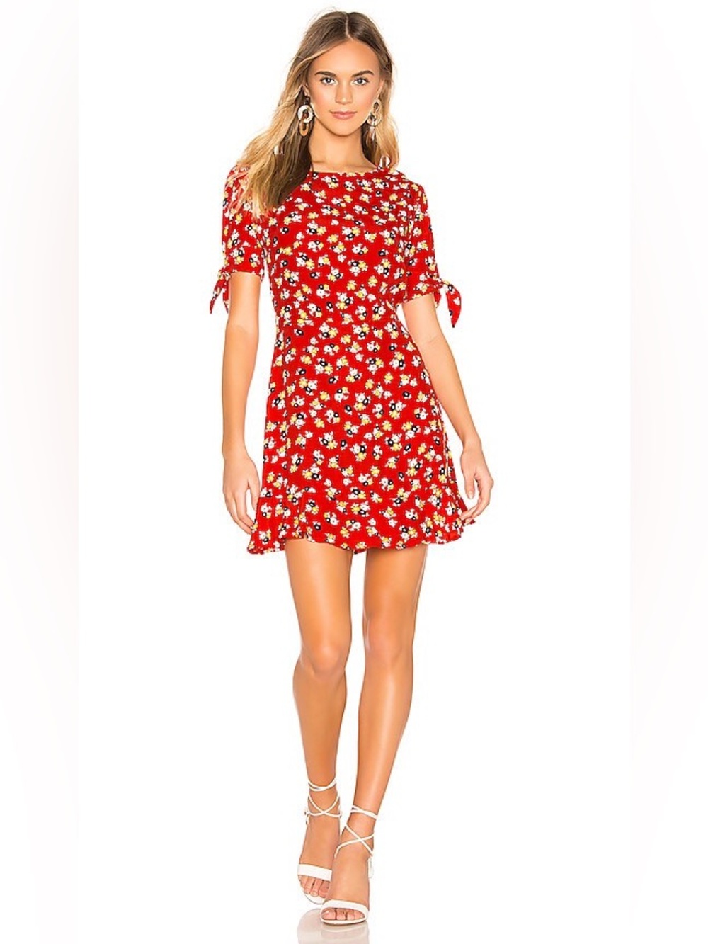 Faithfull the Brand Daphne Red Floral Mini Dress US XS 2 Boho cottagecore